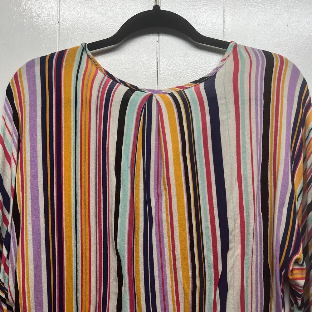 Blue Pepper Multicolor Striped 3/4 Sleeve V-Neck Womens Top Size Small Tie Front - Picture 7 of 11